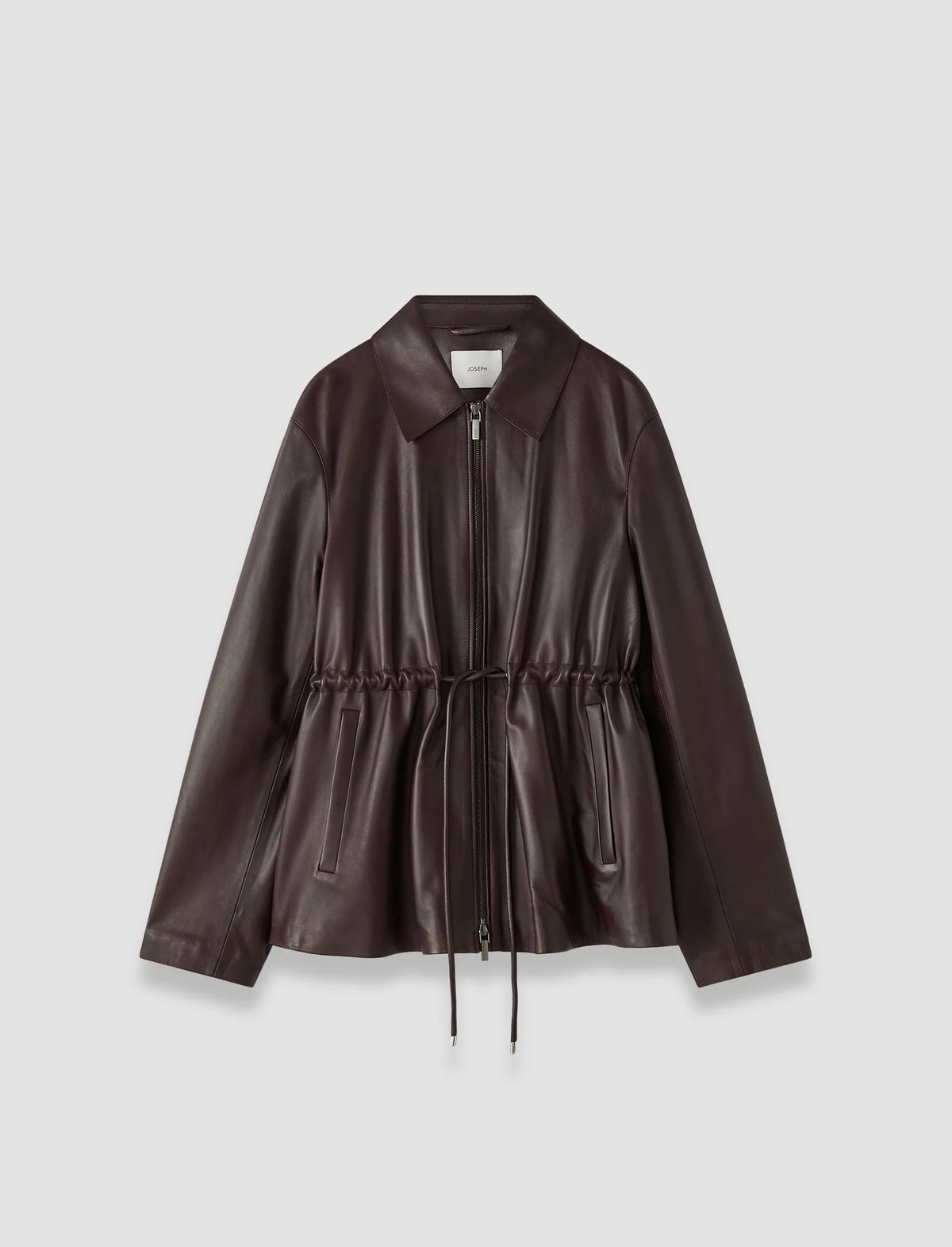 Joseph Tullia Leather Drawstring Jacket | Mahogany