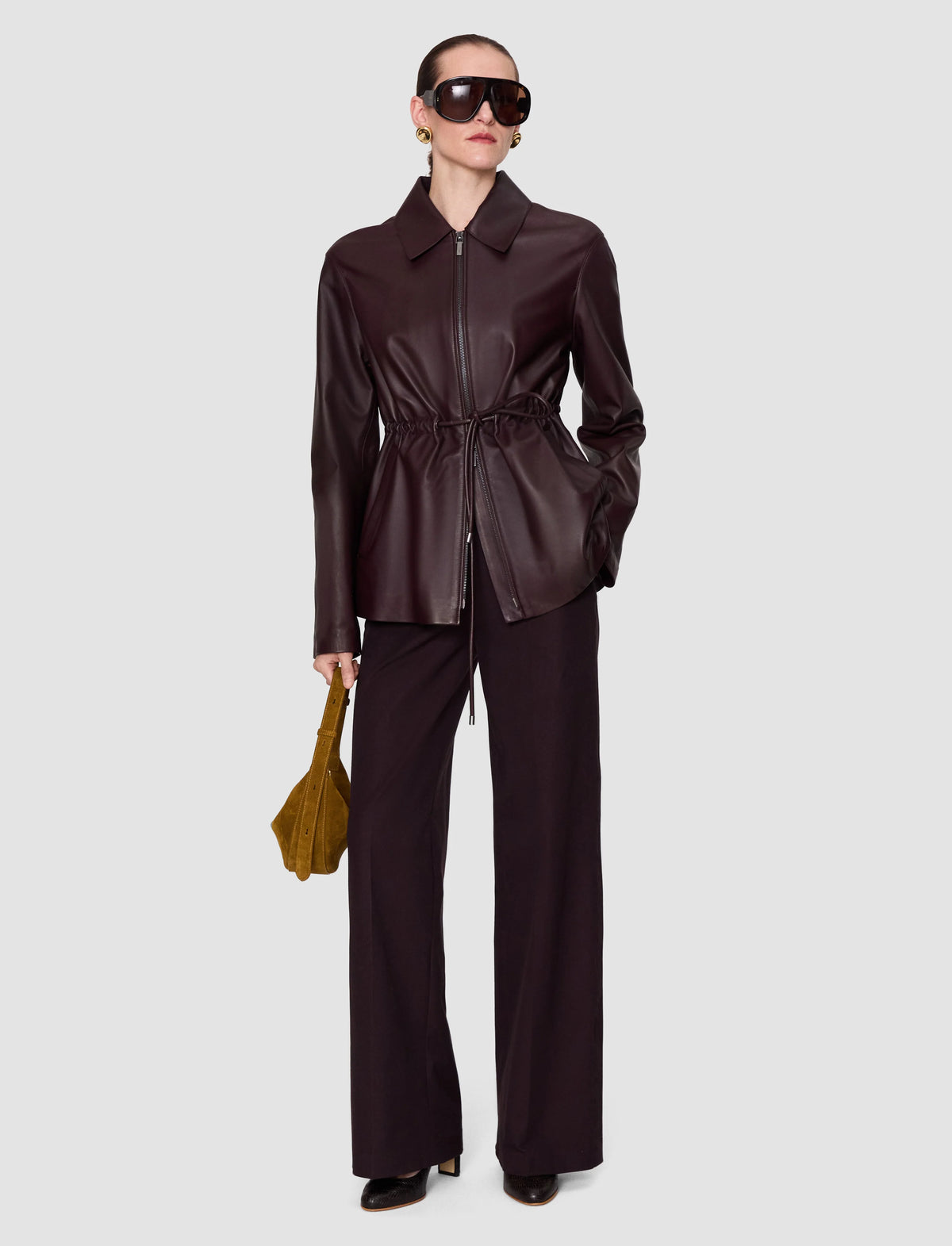 Joseph Tullia Leather Drawstring Jacket | Mahogany