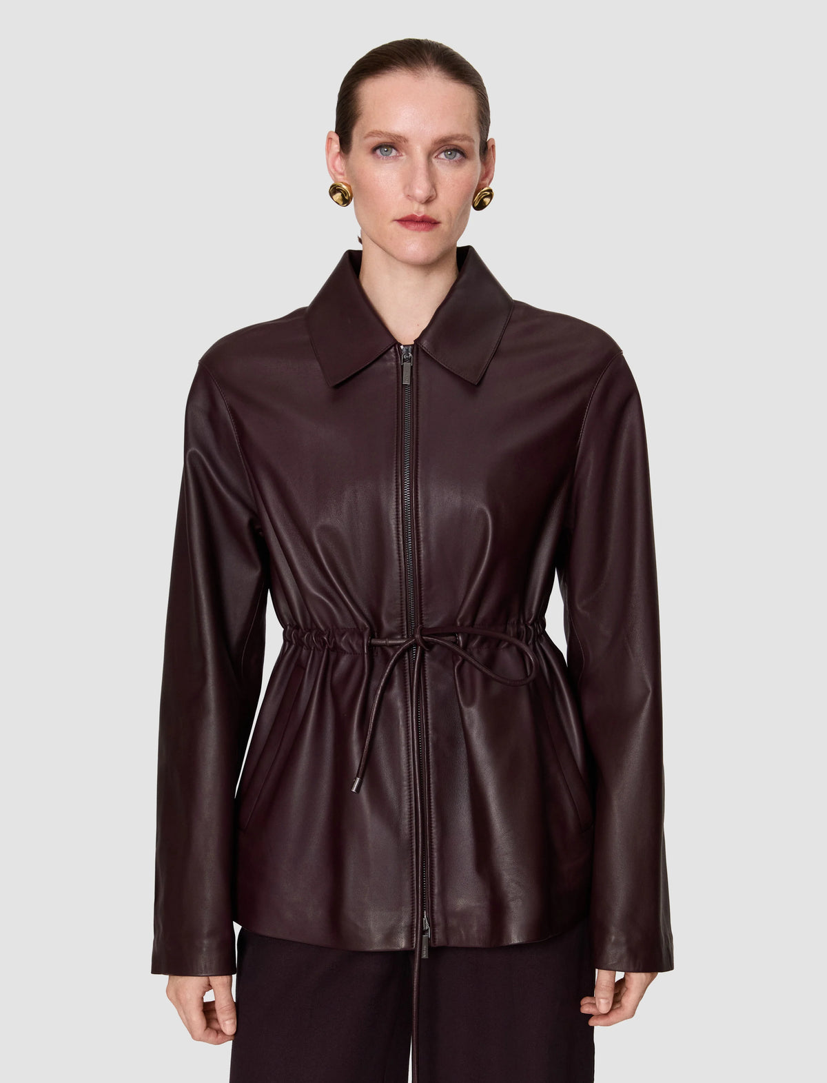 Joseph Tullia Leather Drawstring Jacket | Mahogany