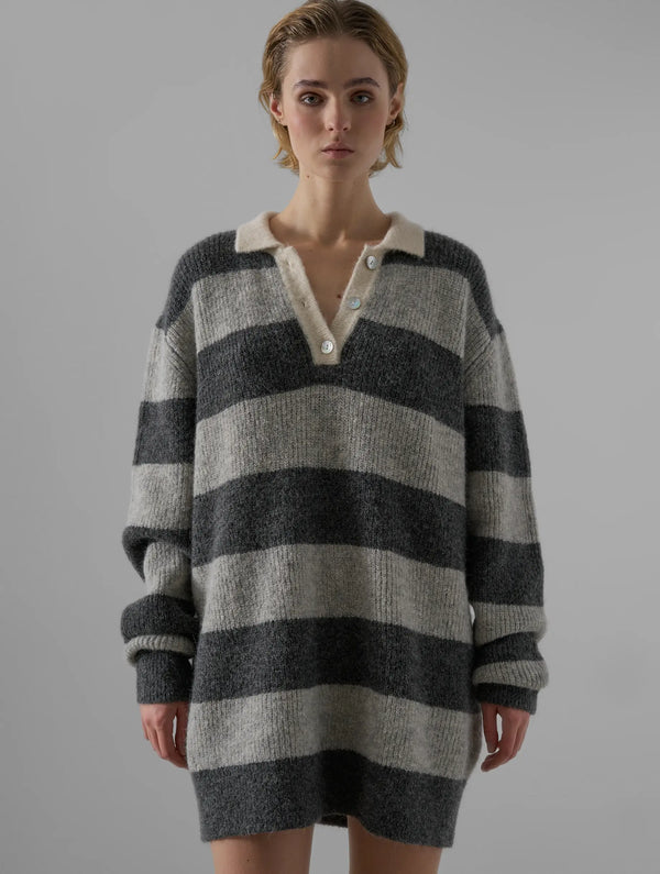 Leap Tyler Grey Oversized Striped Polo Sweater