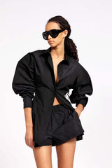 Gaiavittoria Black Taffeta Volume Shirt Dress